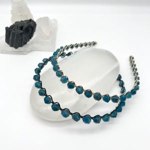 Apatite Headband, Genuine Blue Stone Beaded Hairband, Natural Stone Handmade Hair Accessory