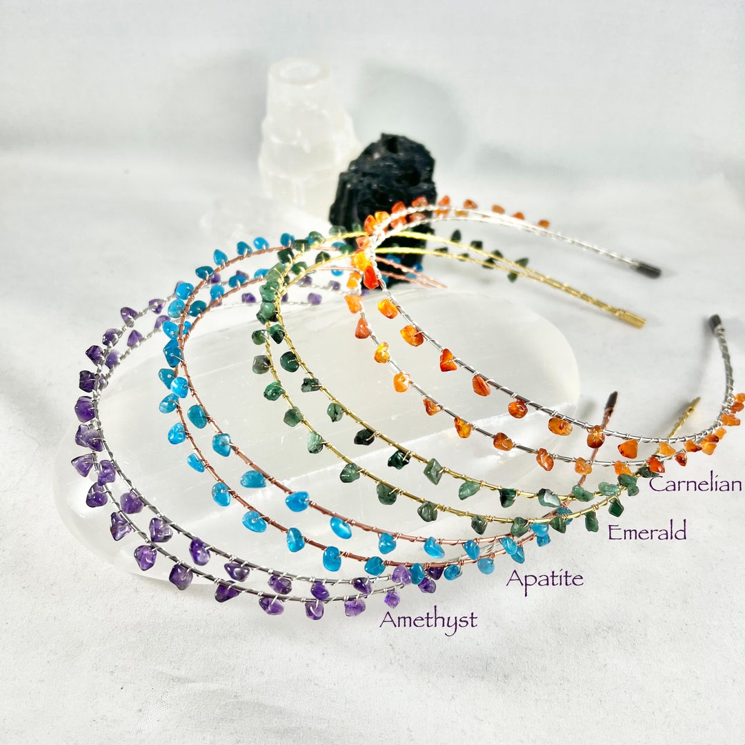Gemstone Headband, Genuine Stone Double Headband, Beaded Natural Stone