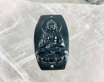 Obsidian Buddha Stone Pendant Link, Genuine Stone Gemstone Pendant