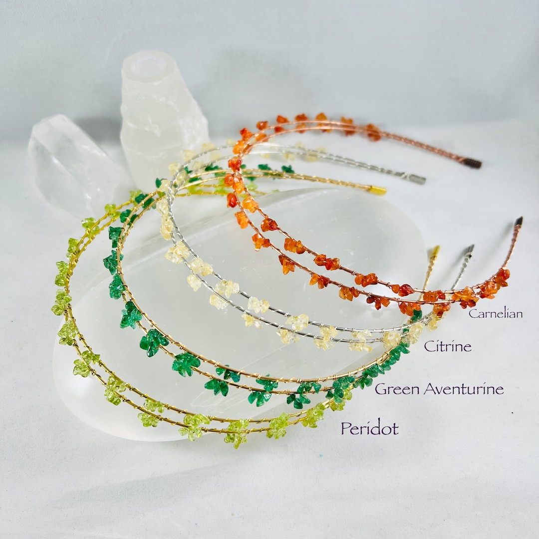 Gemstone Headband, Genuine Stone Double Headband, Beaded Natural Stone