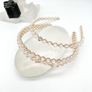 Gold Headband with Clear Faceted Gems Gold sparkly clear oval gem faceted crystal headband thin  main image 4