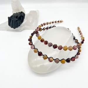 Mookaite Jasper Gemstone Headband, Genuine Stone Beaded Hairband, Natural Stone Handmade Hair Accessory