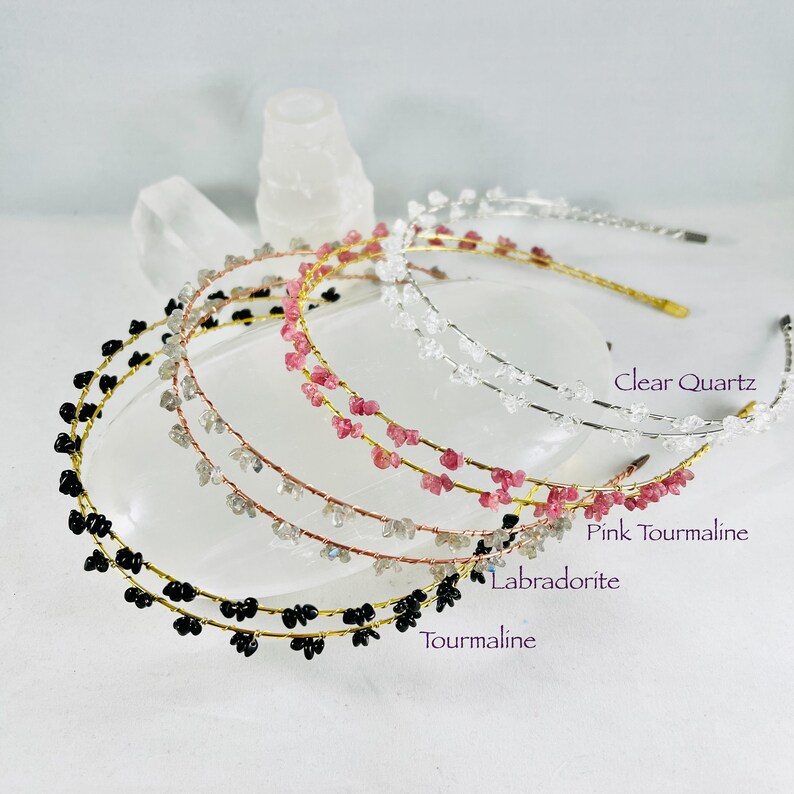 Gemstone Double Headband Chip Crystal Cluster Genuine Stone Etsy