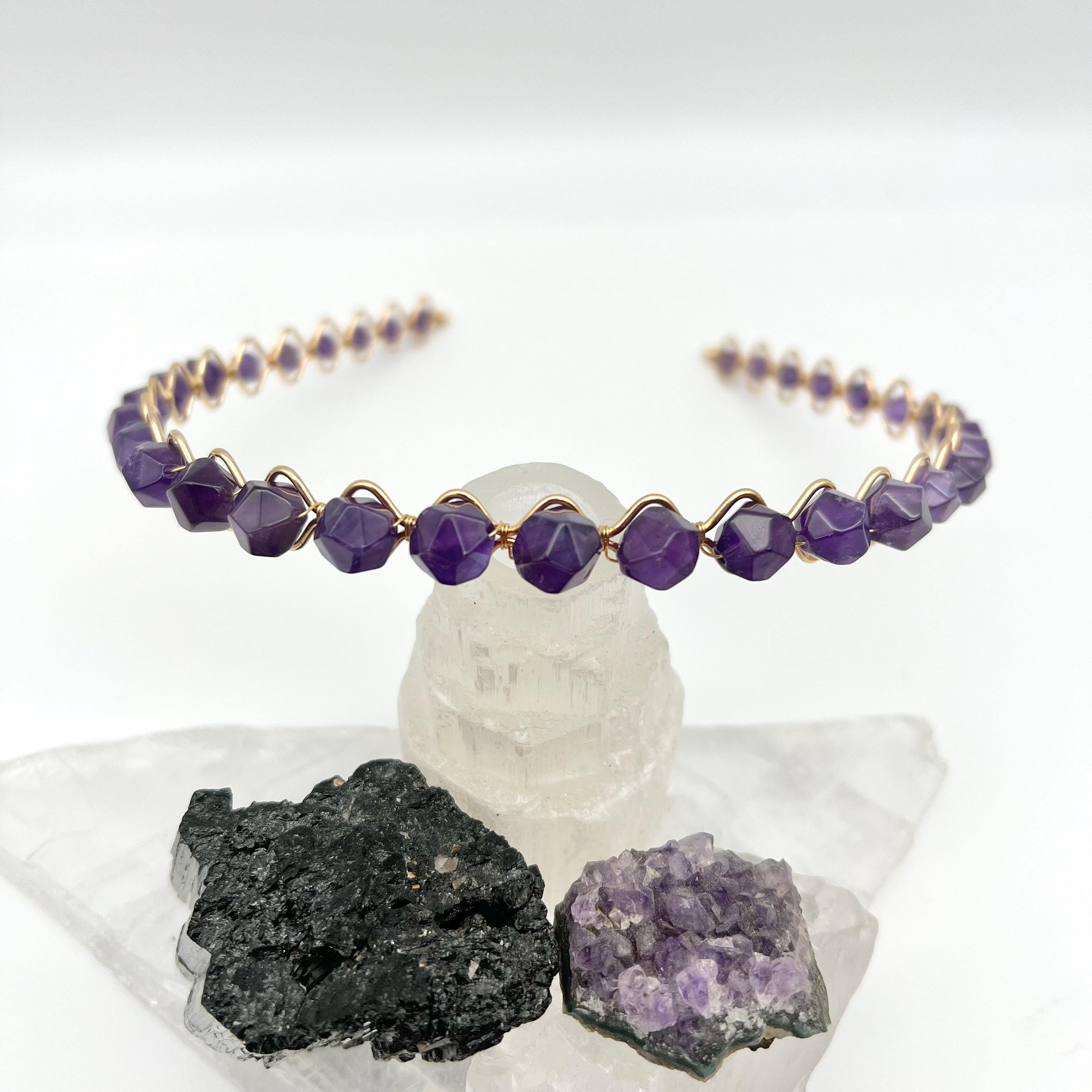Amethyst Gemstone Headband, Genuine Purple Stone Beaded 