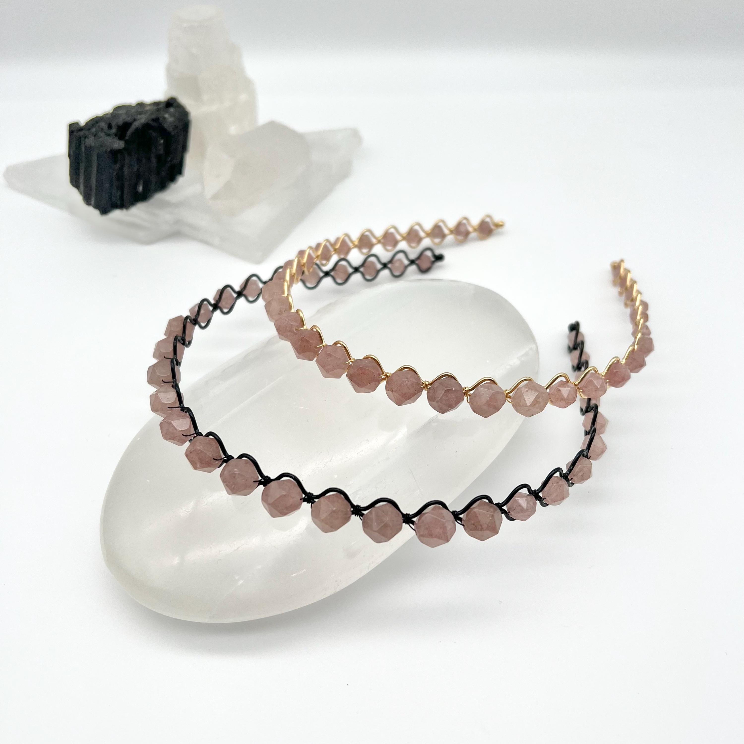Elegant Cream Headband with Multicolor QUARTZ Stones Wide bridal headband with pearls or crystals - Embellished  main image 4