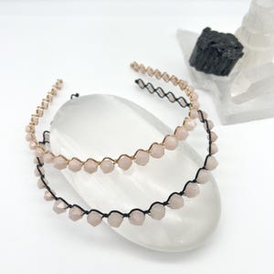 Morganite Headband, Genuine Pink Stone Beaded Hairband, Natural Stone Handmade Hair Accessory