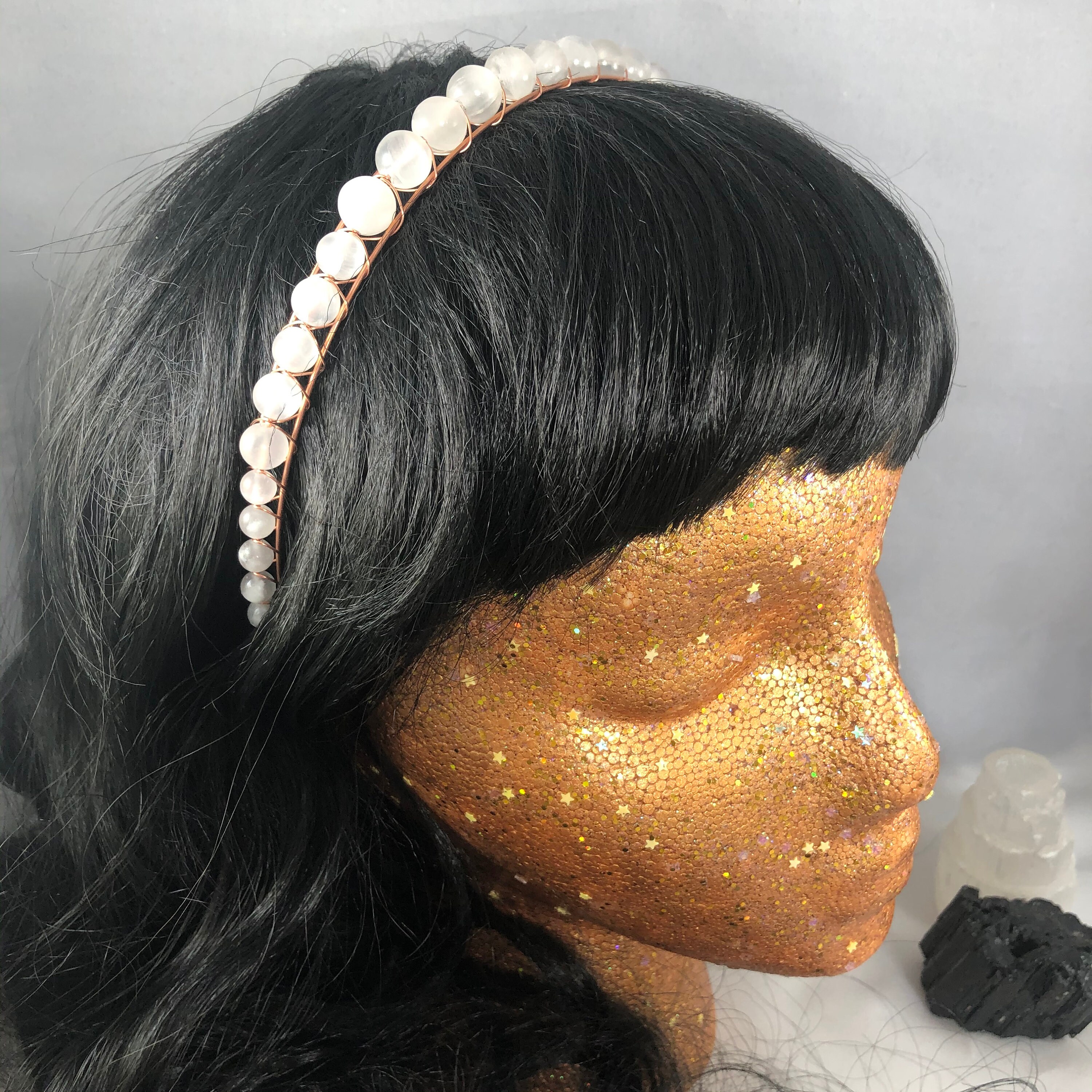 Selenite Gemstone Headband Genuine Stone Beaded Natural Etsy Australia