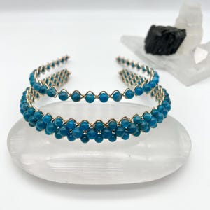 Apatite Gemstone Headband, Genuine Blue Stone Beaded Crown, Natural Stone Headpiece, Crystal Hairband