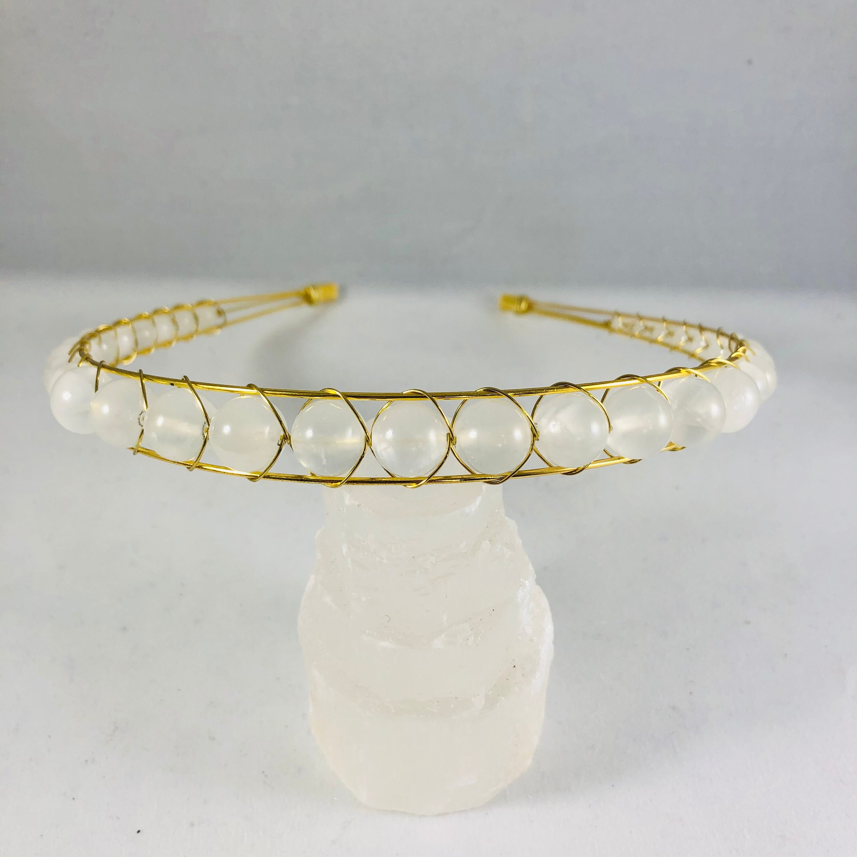 Selenite Gemstone Headband Genuine Stone Beaded Natural Etsy Australia