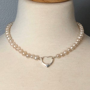 Freshwater pearl choker with sterling silver centerpiece closure