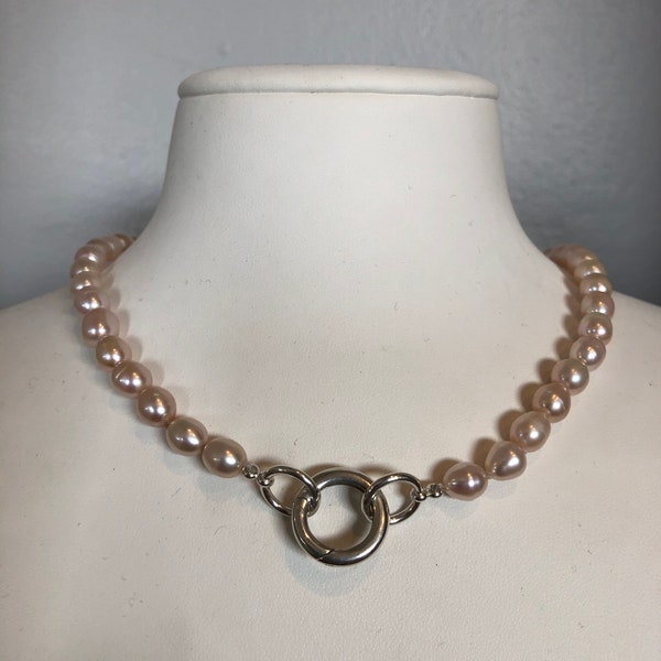 Natural pearl and sterling silver discreet submissive day collar.  Freshwater pearl ddlg bdsm elegant sub collar