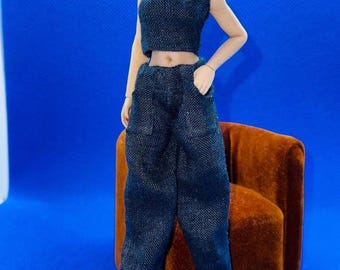 Handgemachte Rollkragen Crop Top & Hose mit weitem Bein für 6 ”TBLeague Phicen Damen