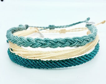 pack of 3 bracelets, surfer bracelets, boho bracelets, wave bracelets, waterproof bracelets, birthday gifts, stackable bracelets.