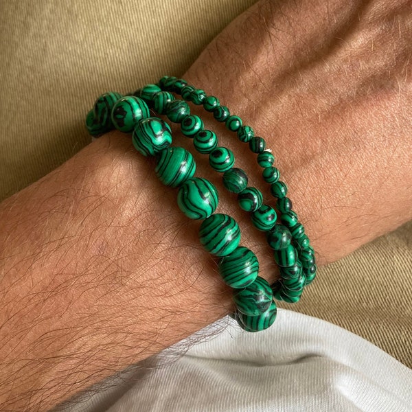 Men's Bead Bracelet, Natural Stone Bracelet, Malachite, Malachite Ball Bracelet, Christmas Gift, Gift for Men.