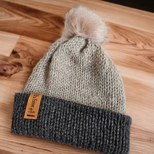 Hand Knit Alpaca Beanie | Gray, Pom-pom, Reversible - Etsy display picture 2