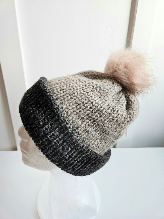 Gray Knit Pom-Pom Classic Alpaca Beanie Wholesale Hats: Snowfall Brushed Alpaca Hat main image 4
