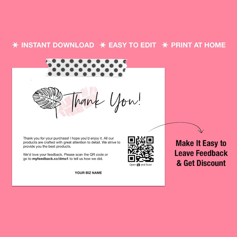 Printable Thank You For Your Purchase Cards Package Inserts Business Thank You Cards Perfect for Small Business /& Online Shops