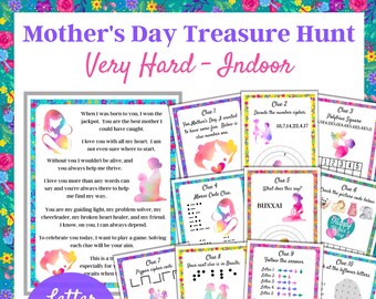 母の日の宝探し、非常に難しいヒント、室内ゲーム（PDF）
