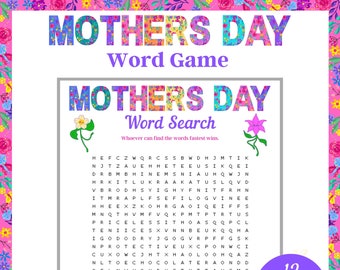 Mother's Day Game Word Search, Family Game, Virtual Party Game, Mothers Day Activity, Games for kids, Games for Adults,