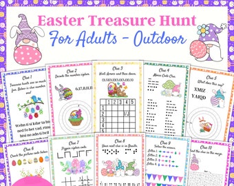 Chasse au trésor de Pâques pour adultes, chasse au trésor en plein air, indices de chasse au trésor, jeu pour adultes, puzzles pour adultes