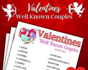Valentine's Day Game Well Known Couples, Printable Family Game, Virtual Party Game, Valentine Activity, Galentine's Day, Adult and Kids