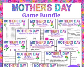 Mother's Day Games, Printable Family Games, 12 Game Bundle, Virtual Party Games, Games for kids, Games for Adults, Mothers Day Activity