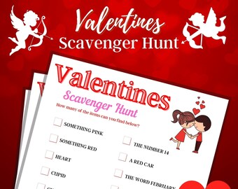 Chasse au trésor de la Saint-Valentin, Jeu familial imprimable, Jeu de fête virtuel, Activité de la Saint-Valentin, Activité de la Saint-Valentin pour enfants, Liste des trésors