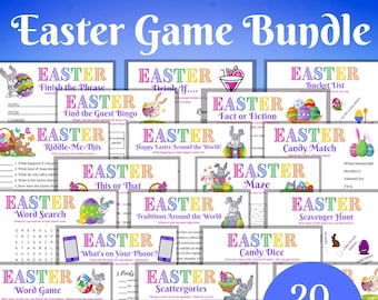 Easter Games, 20 Game Bundle, Virtual Party Games, Easter Activity, Games for kids, Games for Adults, Family Games, Classroom Bundle