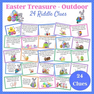 Easter Scavenger Hunt, Easter Bunny Letter, Outdoor Treasure Hunt, Game for kids, 24 Treasure Hunt clues,  Easter Activity for Kids