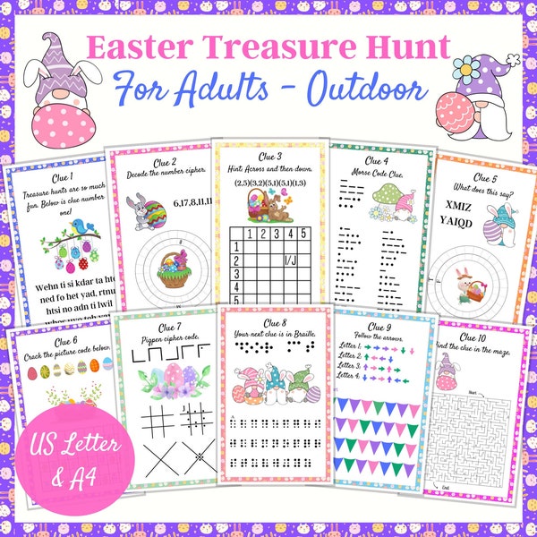 Adult Easter Scavenger Hunt, Outdoor Treasure Hunt, Treasure Hunt clues,  Game for Adults, Puzzles for Adults