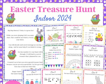 Indoor Easter Treasure Hunt , Easter Bunny Letter, Scavenger Hunt, Game for older kids, Treasure Hunt clues, Easter Activity, Teens, Tweens
