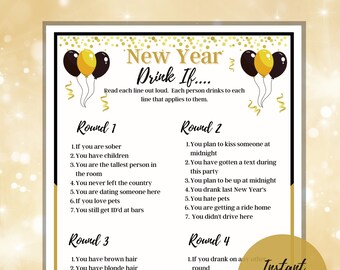 New Years Eve Drink If Game, Printable New Years Activity,  Adult Game,  NYE Party Game, Drinking Game, Instant Download