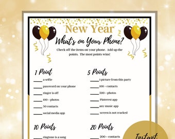 New Years Eve What's on Your Phone Game, Printable NYE Game, Activity for Families, New Years Party Game, For Kids and Adults