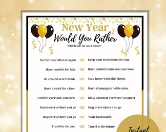 New Years Eve Would You Rather,  Printable NYE Game, Activity for Families,  New Years Party Game, For Kids and Adults