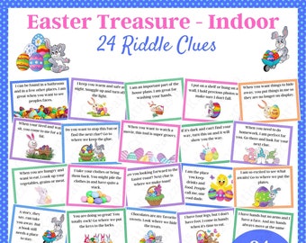 Easter Scavenger Hunt, Easter Bunny Letter, Indoor Treasure Hunt, Game for kids, 24 Treasure Hunt clues,  Easter Activity for Kids