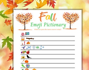 Fall Emoji Pictionary, Jeu d’automne imprimable, Activité d’automne pour adultes et enfants, Jeu d’automne amusant, Halloween, Thanksgiving