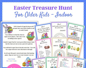 Easter Treasure Hunt, Easter Bunny Letter, Indoor Scavenger Hunt, Game for older kids, Treasure Hunt clues,  Teenagers Easter Activity