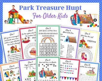 Park Scavenger Hunt, Outdoor Treasure Hunt, Game for older kids, Treasure Hunt clues,  Kid Park Activity, Tween Treasure Hunt