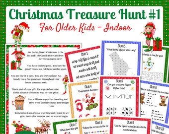 Christmas Treasure Hunt, Crack the Code, Christmas Indoor Scavenger Hunt, Teenager Activity, Game for older kids, Instant Download