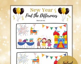 New Years Eve Find the Differences,  Printable NYE Game, Activity for Families,  New Years Party Game, For Kids and Adults