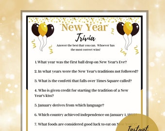 New Years Eve Trivia Game, Printable NYE Game, Activity for Families, New Years Party Game, For Kids and Adults