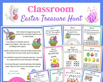 School Easter Treasure Hunt, Easter Bunny Letter, Scavenger Hunt for Your Class, Game for older kids, Treasure Hunt clues, Easter Party