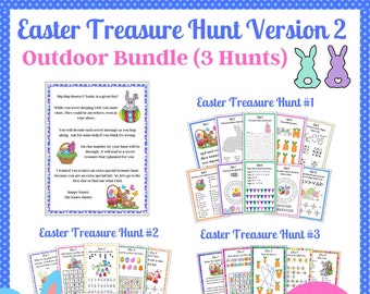 Easter Scavenger Hunt Bundle, Vol 2, Easter Bunny Letter, 3 Outdoor Treasure Hunt, Game for older kids, Treasure Hunt clues, Easter Activity