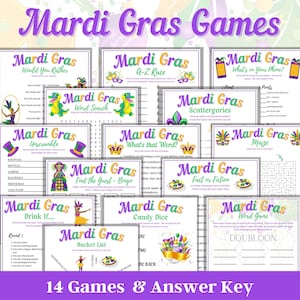 Mardi Gras Games Bundle, Family Games, Mardi Gras Activities for kids, Games for Adults, Drinking Game, Games for Seniors, Classrooms image 1