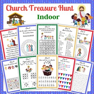Búsqueda del tesoro navideña en la iglesia, temática bíblica, búsqueda del tesoro en interiores, juego para niños mayores, pistas de búsqueda del tesoro, actividad de la iglesia para niños