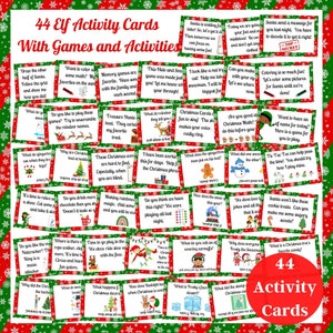 Paquete de elfos navideños, kit de actividades para elfos, 44 notas de elfos que riman, muchos juegos de elfos para que jueguen los niños, cartas de llegada y de despedida de los elfos