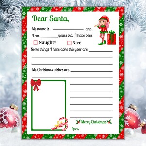 Carta a Santa, Lista de deseos de Navidad, Recuerdos de Navidad, Imagen de Navidad, Descarga instantánea, Carta personalizada a Santa