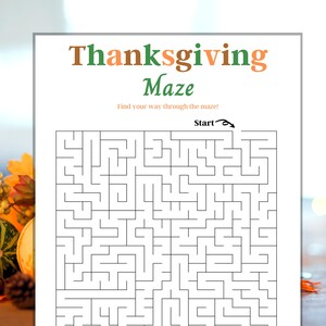 Thanksgiving Maze Printable Game Thanksgiving Activity for Adults and