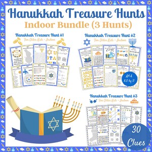 Hanukkah Treasure Hunt, Chanukah Game, 3 Hanukkah Indoor Scavenger Hunt Bundle, Teenager Activity, Game for older kids, Instant Download