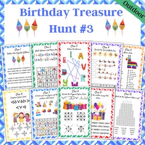 Birthday Treasure Hunt, Outdoor Scavenger Hunt 3, Game for older kids, Treasure Hunt Clues, Birthday Game, Tweens, Teens, Adults, Party Game